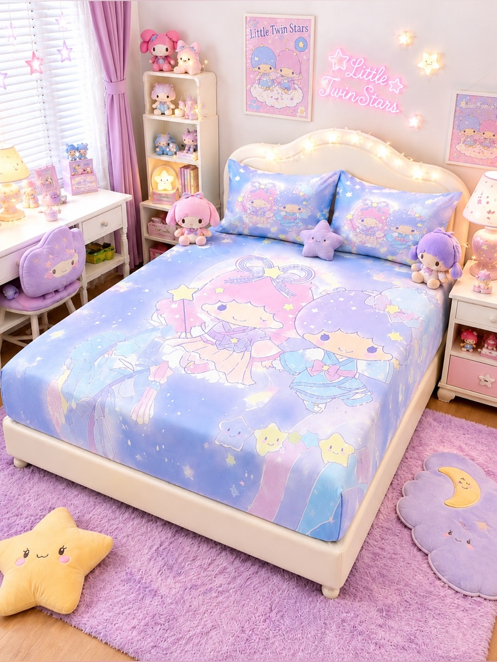 Sanrio Little Twin Stars 3Pc Twin Fitted Sheet Set Kiki & Lala